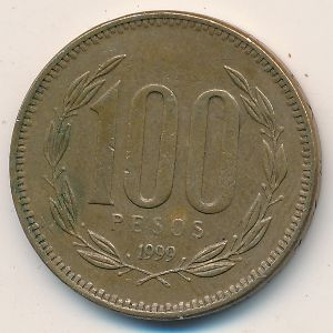 Монета 100 песо. 1999г. Чили. (F)