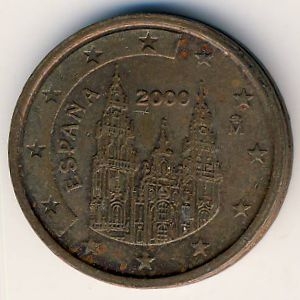 Монета 2 евроцента. 2000г. Испания. (F)