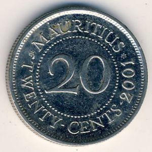 Монета 20 центов. 2001г. Маврикий. (F)