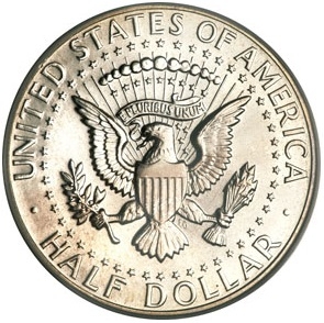 Монета 50 центов. 1964г. Серебро 400 пробы. «Kennedy Half Dollar». (UNC)