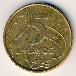 Монета 25 сентаво. 2008г. Бразилия. Мануэл Деодору да Фонсека. (F)