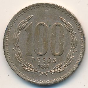 Монета 100 песо. 1998г. Чили. (F)