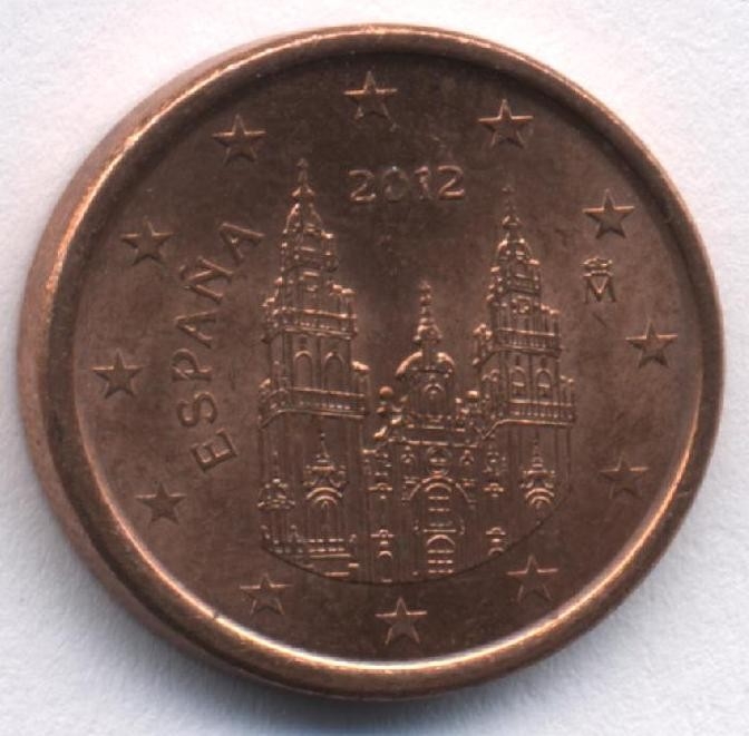 Монета 1 евроцент. 2012г. Испания. (VF)