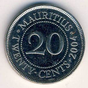 Монета 20 центов. 2004г. Маврикий. (F)