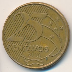 Монета 25 сентаво. 2006г. Бразилия. Мануэл Деодору да Фонсека. (F)
