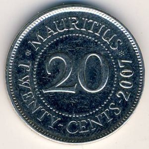Монета 20 центов. 2007г. Маврикий. (F)
