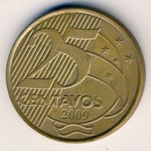 Монета 25 сентаво. 2009г. Бразилия. Мануэл Деодору да Фонсека. (F)