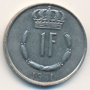 Монета 1 франк. 1981г. Люксембург. (F)
