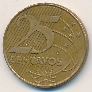 Монета 25 сентаво. 2005г. Бразилия. Мануэл Деодору да Фонсека. (F)