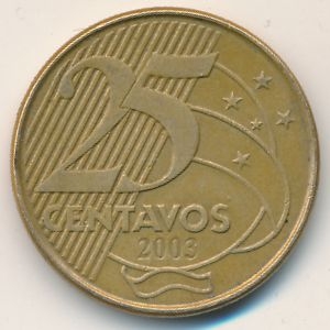 Монета 25 сентаво. 2003г. Бразилия. Мануэл Деодору да Фонсека. (F)