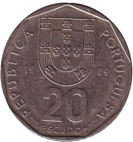 Монета 20 эскудо. 1989г. Португалия. Роза ветров. (VF)