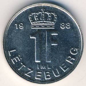 Монета 1 франк. 1988г. Люксембург. (F)