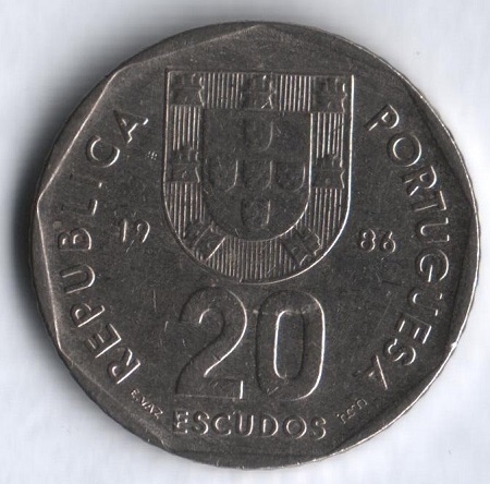 Монета 20 эскудо. 1986г. Португалия. (F)
