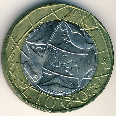 Монета 1000 лир. 1997г. Италия. (F)