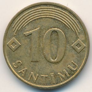 Монета 10 сантим. 2008г. Латвия. (F)
