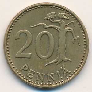 Монета 20 пенни. 1977г. Финляндия. (F)