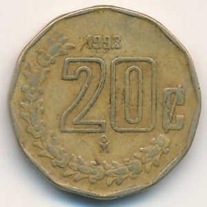 Монета 20 сентаво. 1993г. Мексика. (F)