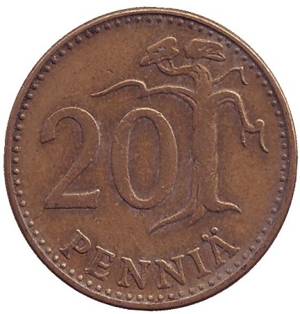 Монета 20 пенни. 1985г. Финляндия. (F)