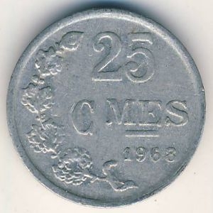 Монета 25 сантимов. 1968г. Люксембург. (F)
