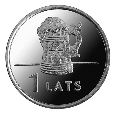 Монета 1 лат. 2011г. Латвия. Пивная кружка. (UNC)