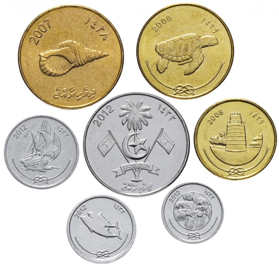 Набор монет Мальдивы. 2007-2012г. (AU) (7 шт.)