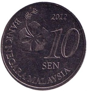 Монета 10 сен. 2012г. Малайзия. (F)