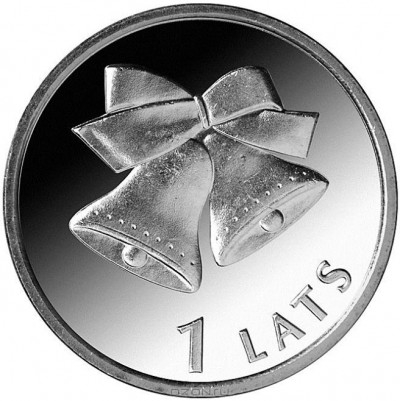 Монета 1 лат. 2012г. Латвия. Колокольчики. (UNC)