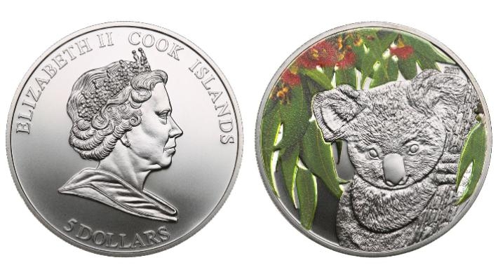 Монета 5 долларов. 2011г. Острова Кука. «Коала», (цветная эмаль). Серебро. (UNC)