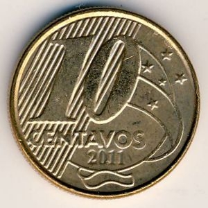 Монета 10 сентаво. 2011г. Бразилия. Педру I. (F)