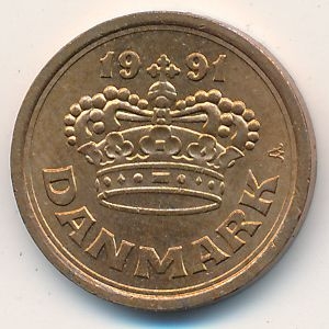 Монета 25 эре. 1991г. Дания. (F)