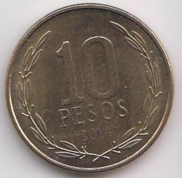 Монета 10 песо. Чили. Бернардо О’Хиггинс. (VF)