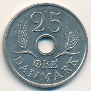 Монета 25 эре. 1969г. Дания. C;S (F)