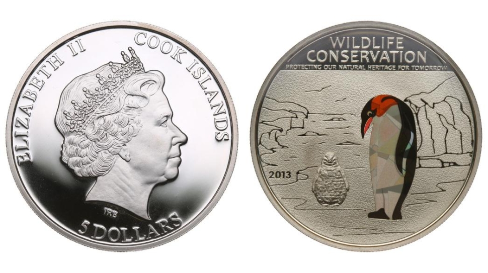 Монета 5 долларов. 2013г. Острова Кука. «Пингвин». Серебро. (UNC)