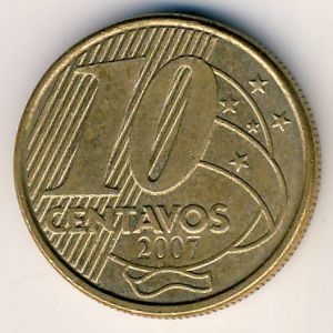 Монета 10 сентаво. 2007г. Бразилия. Педру I. (F)
