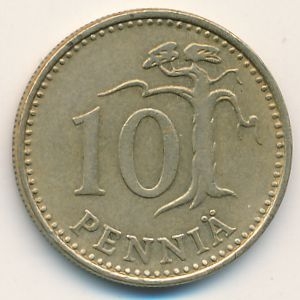Монета 10 пенни. 1964г. Финляндия. (F)