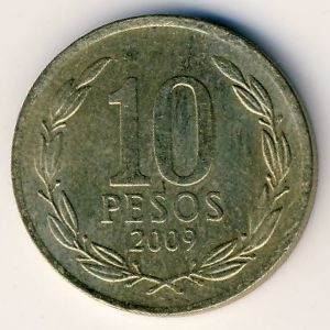 Монета 10 песо. 2009г. Чили. Бернардо О’Хиггинс. (F)