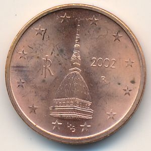 Монета 2 евроцента. 2002г. Италия. (F)