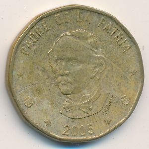 Монета 1 песо. 2005г. Доминиканская республика. Пабло Дуарте. (F)
