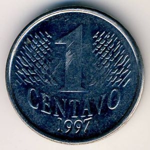 Монета 10 сентаво. 1997г. Бразилия. Фигура Республики. (F)