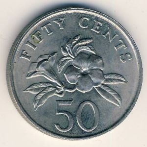 Монета 50 центов. 2001г. Сингапур. Алламанда. (F)