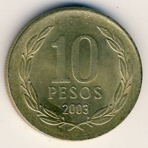 Монета 10 песо. 2003г. Чили. Бернардо О’Хиггинс. (F)