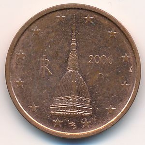 Монета 2 евроцента. 2006г. Италия. (F)
