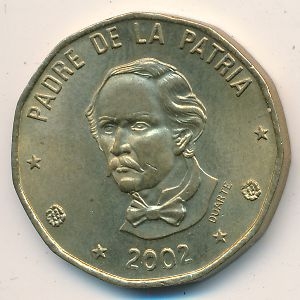 Монета 1 песо. 2002г. Доминиканская республика. Пабло Дуарте. (F)