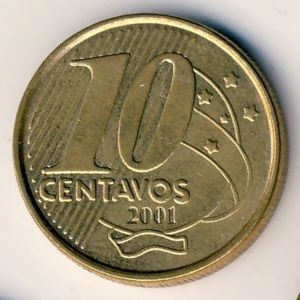 Монета 10 сентаво. 2001г. Бразилия. Педру I. (F)