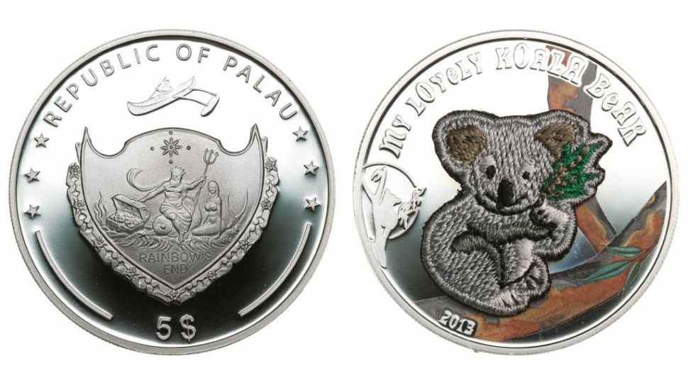Монета 5 долларов. 2013г. Палау. «Моя прекрасная коала». Серебро. (UNC)