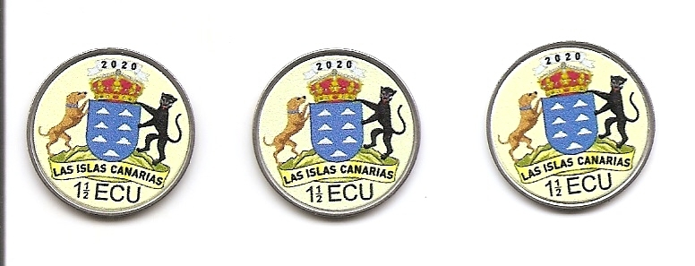 Набор монет Канарские Острова. 2020г. 1.5 экю. Кошки, цветная эмаль. (Код 28) (3 шт.)