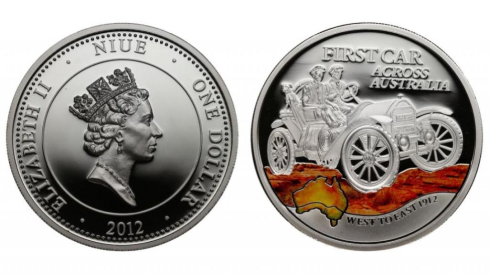 Монета 1 доллар. 2012г. Ниуэ. «Первый автомобиль в Австралии», (цветная эмаль). Серебро. (UNC)