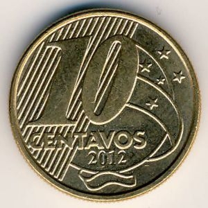 Монета 10 сентаво. 2012г. Бразилия. Педру I. (F)