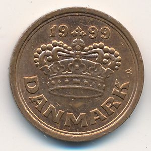 Монета 25 эре. 1999г. Дания. (F)
