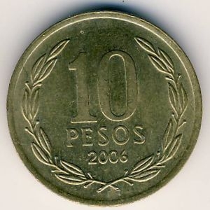 Монета 10 песо. 2005г. Чили. Бернардо О’Хиггинс. (F)
